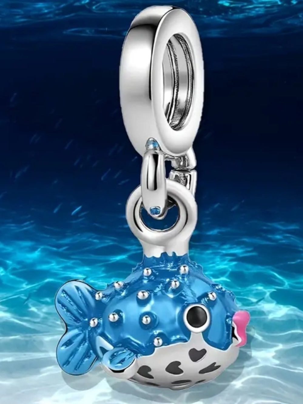 Silver Blue Puffer Fish Charm Pendant for Bracelets
